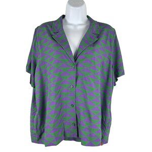 Kule‎ The Tina Triangle Print Hawaiian Shirt Large Short Sleeve Rayon TP-3462